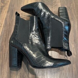 Steve Madden Glossy Black Croc Ankle Booties